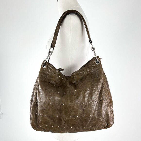 ABRO Hobo Taupe Leather Handbag Made in Italy - Picture 1 of 13